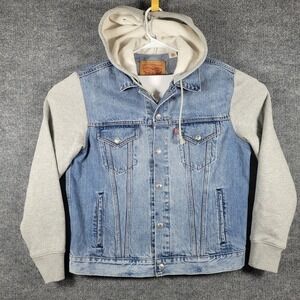 Levi's Trucker‎ Jacket Mens M Grey Sweatshirt Hoodie Hybrid Workwear Streetwear